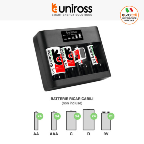 Chargeur Universel Uniross UCU008 pour Piles AA, AAA, C, D et 9V Chargeur Universel Uniross UCU008 pour Piles AA, AAA, C, D et 9V