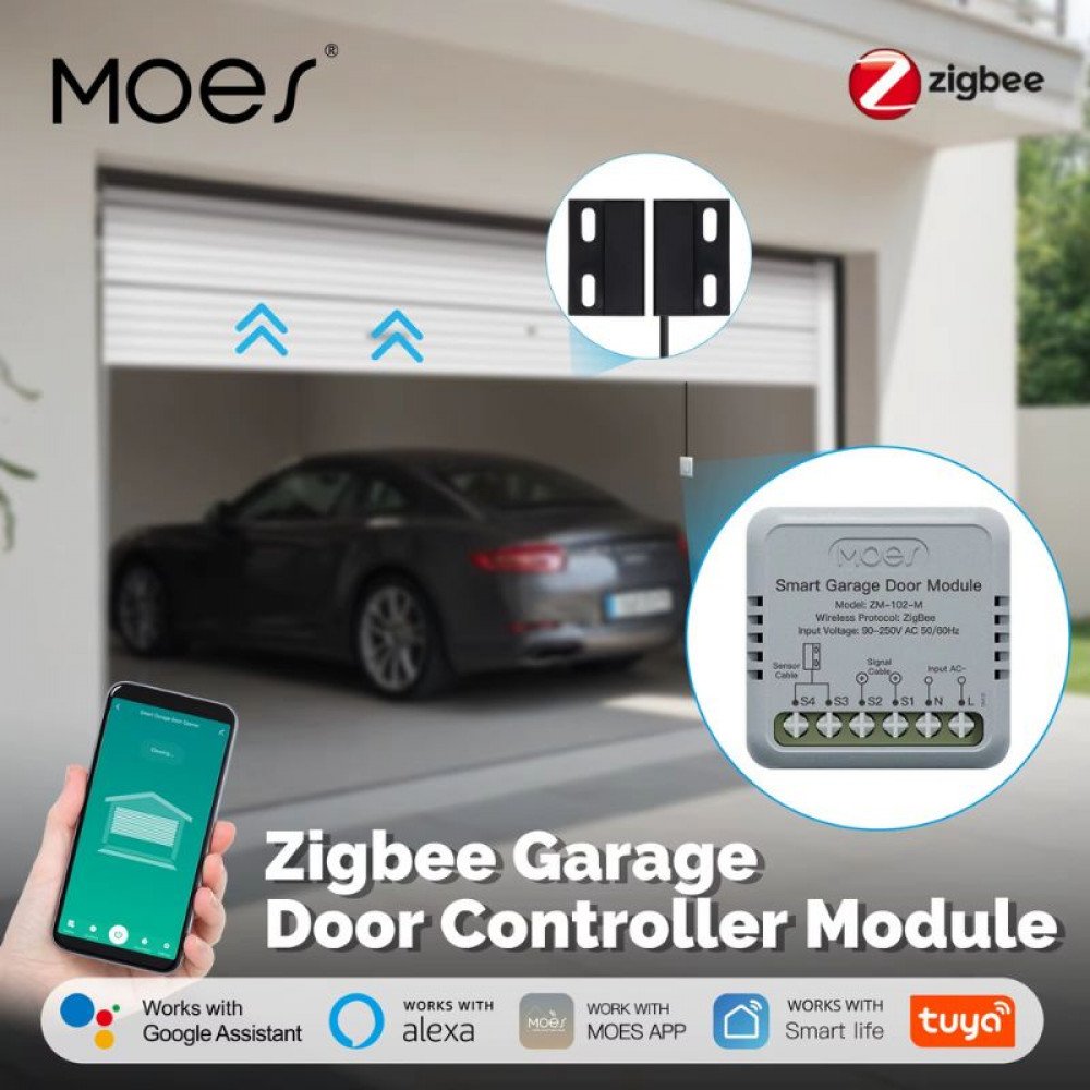 MOES ZM-102-M Zigbee Tuya Garage Door Controller Module with Position Sensor