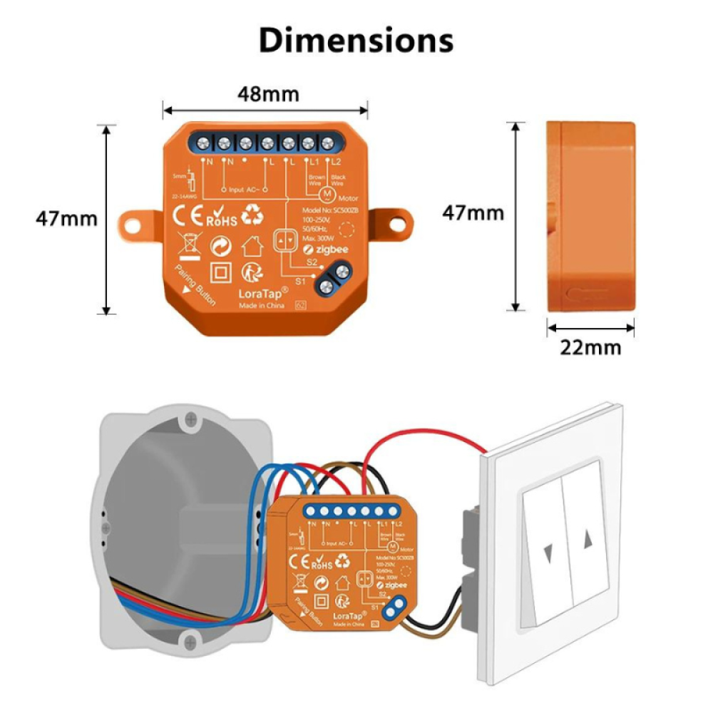 LoraTap SC500ZB-V4 – Zigbee 3.0 Smart Roller Shutter Module